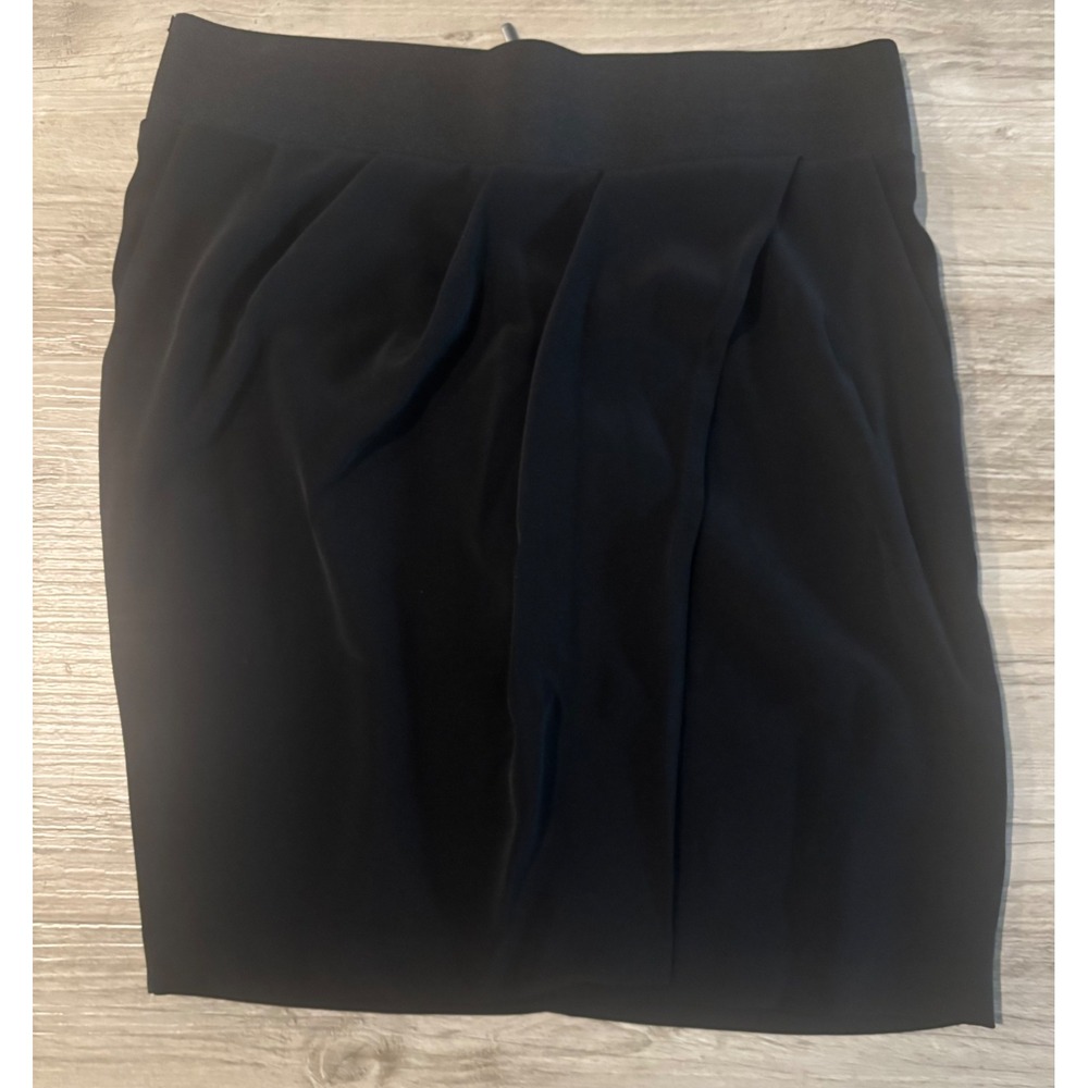 Club Monaco Black Draped Pleated Mini Skirt Size 6 Zip Back Career Casual